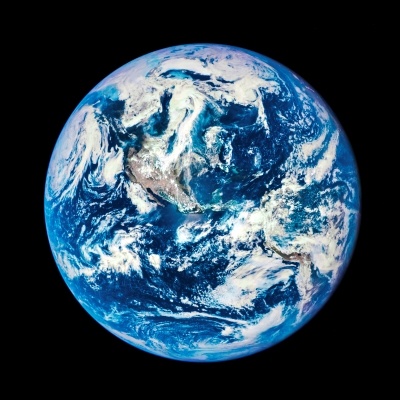 A photo of the planet Earth from outer space with a black background.