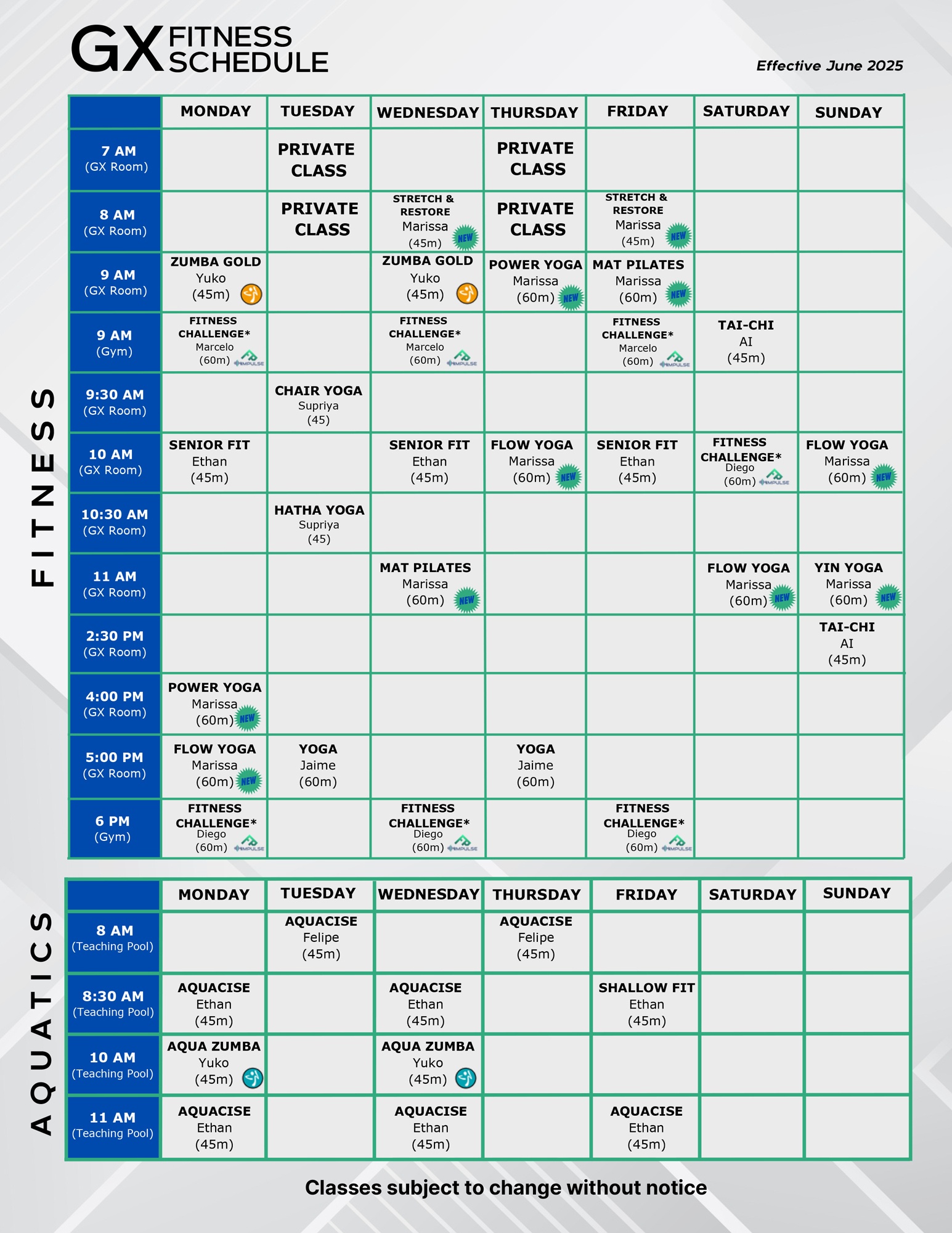 Rosen Aquatic and Fitness Center - Fitness Classes June 2025