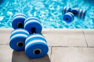 Sportive equipment for aqua aerobics.