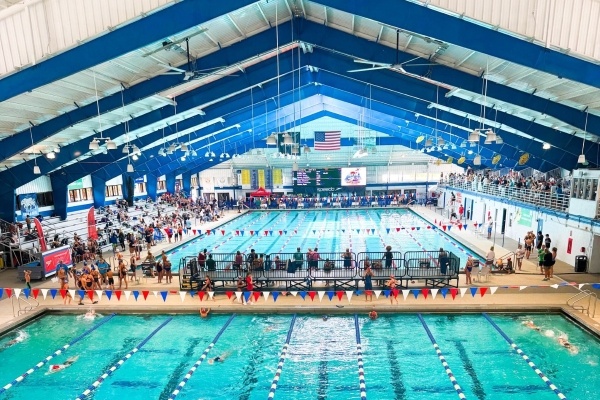 A wide shot of the competition pool at RAFC, a great place for after-school swim programs.